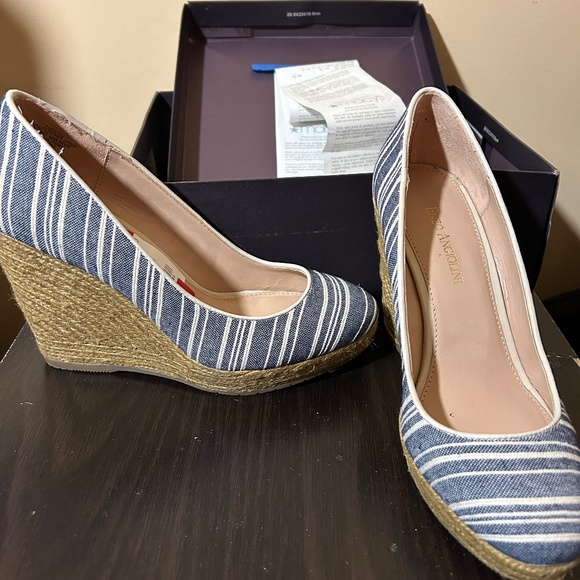 Enzo Angiolini Navy and White Striped “Nautical” Espadrille - Picture 1 of 3